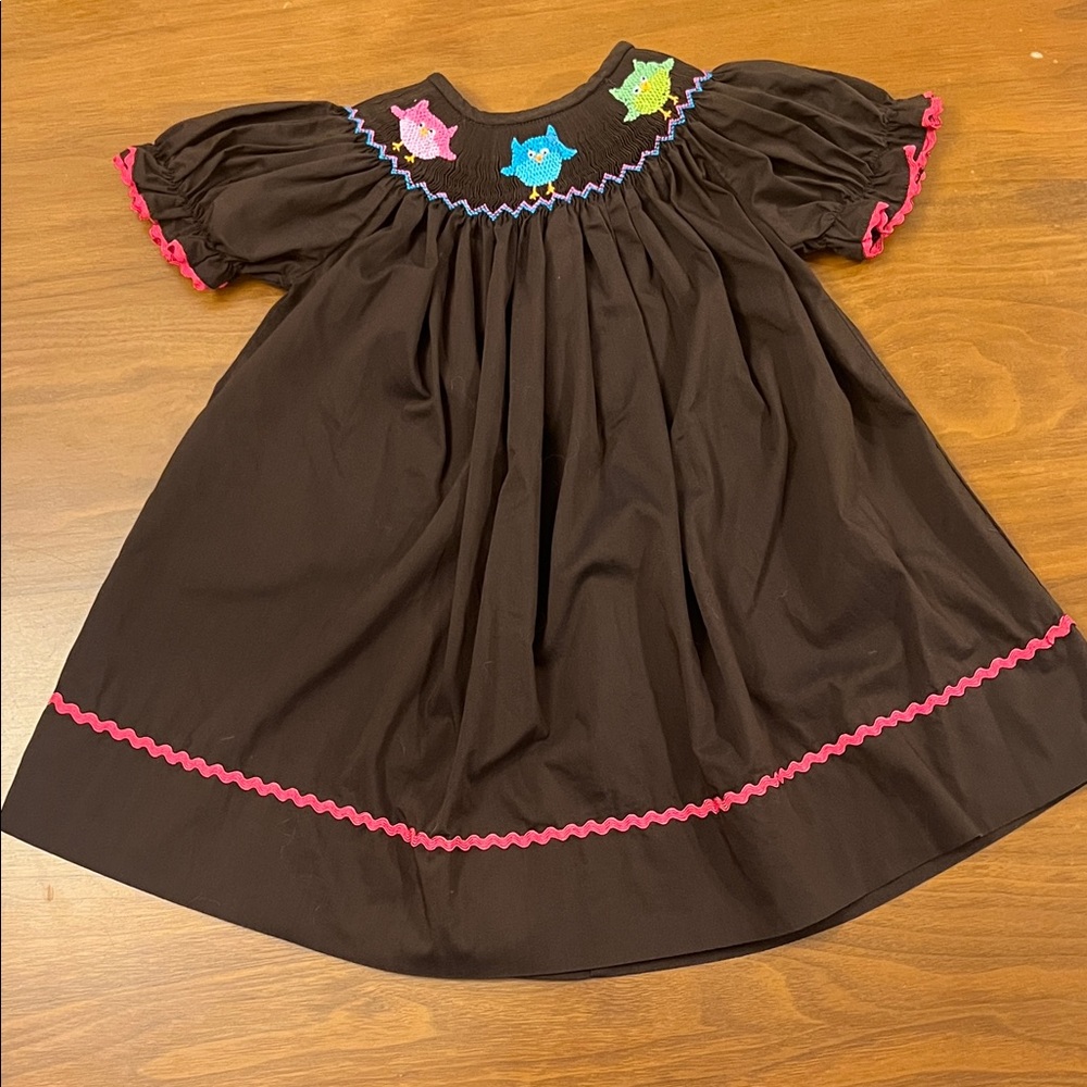 Adorable Brown Kids Dress with Colorful Embroidery